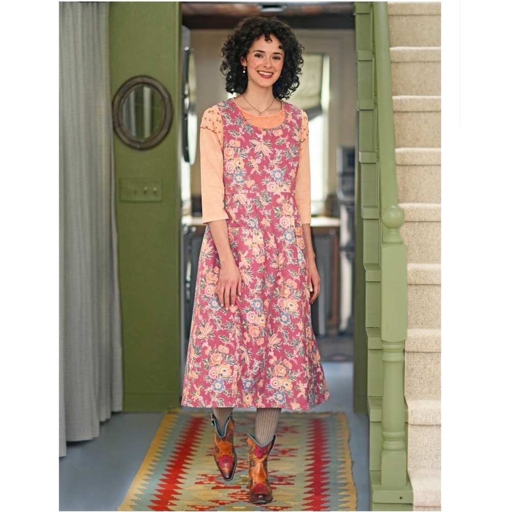 April Cornell Augustine Pinafore Corduroy Midi Dress Rose XL Cottage Prairie